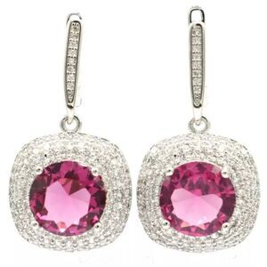 Pink Raspberry Rhodolite Garnet CZ Earrings